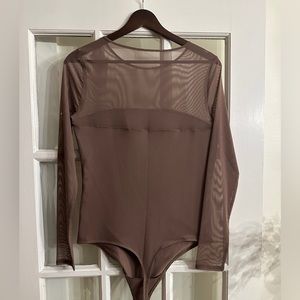 Abercrombie Long Sleeve Mesh Crew Bodysuit Taupe
